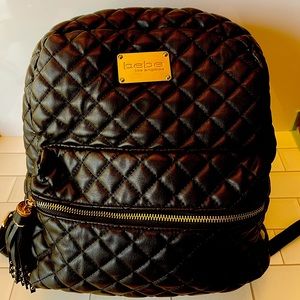 BEBE Danielle Gold Black Quilted Large Backpack Purse
